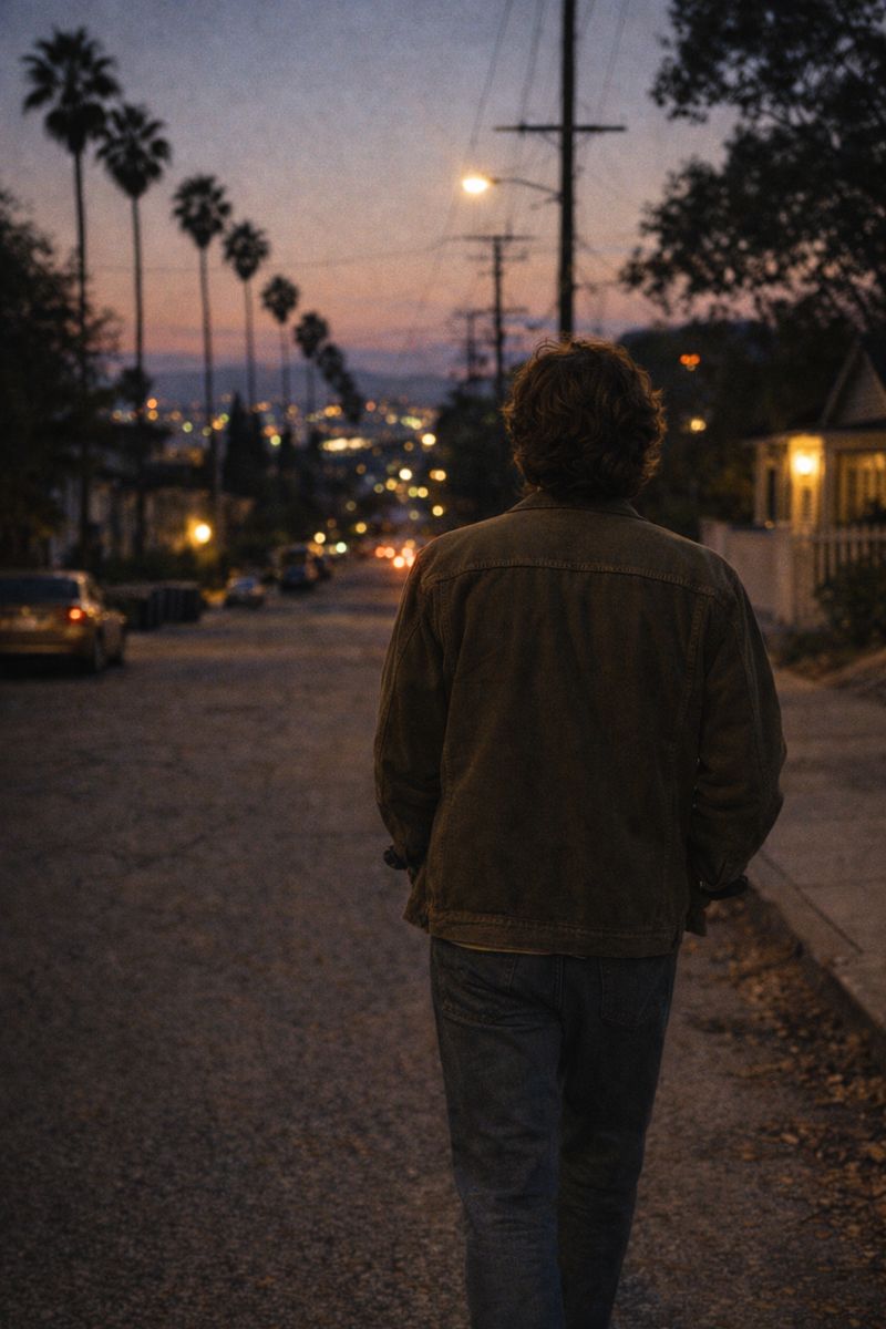 Eliorah walking through Los Angeles at dusk